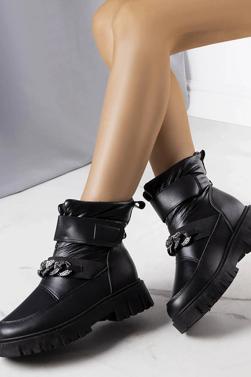 Botas de inverno pretas com corrente,...