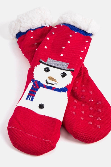 Meias vermelhas isoladas com Challi, o boneco de neve 2