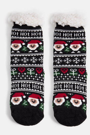 Meias pretas isoladas com Papai Noel Challi