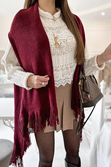 Xale com franjas Borgonha...