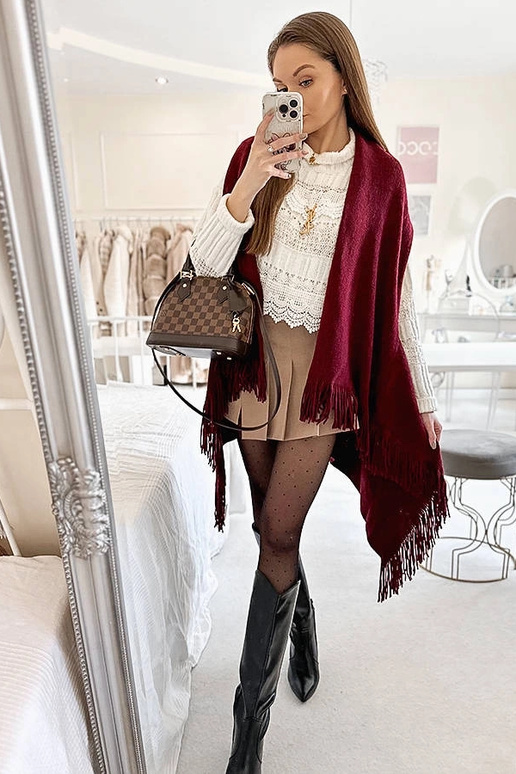 Xale com franjas Borgonha junho