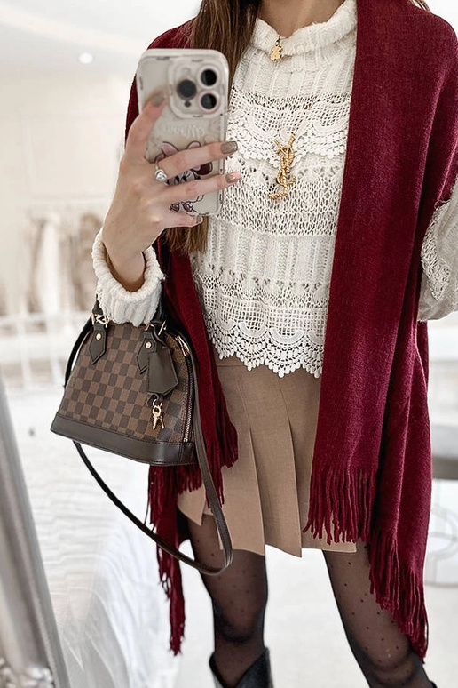 Xale com franjas Borgonha junho