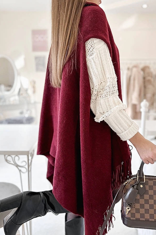 Xale com franjas Borgonha junho