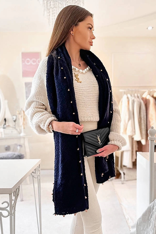 Xale azul marinho com contas douradas...