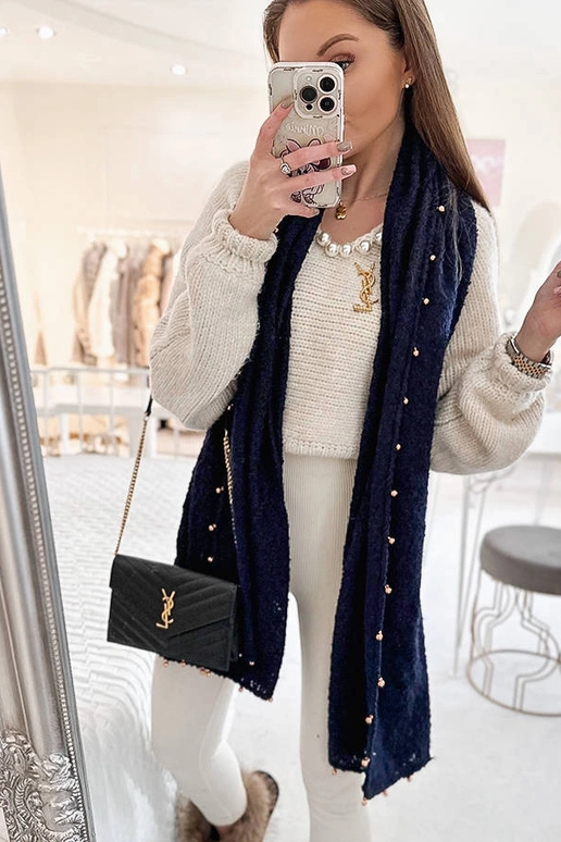 Xale azul marinho com contas douradas...