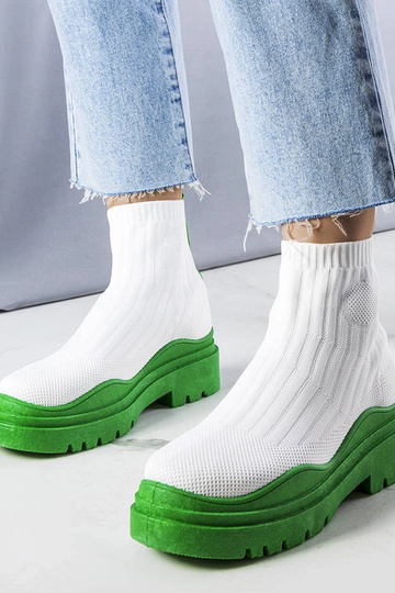 Botas de cano curto brancas com plataforma verde, "Cali"