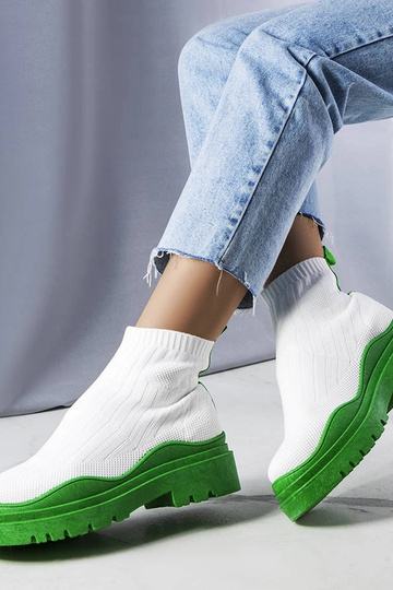 Botas de cano curto brancas com plataforma verde, "Cali" 2