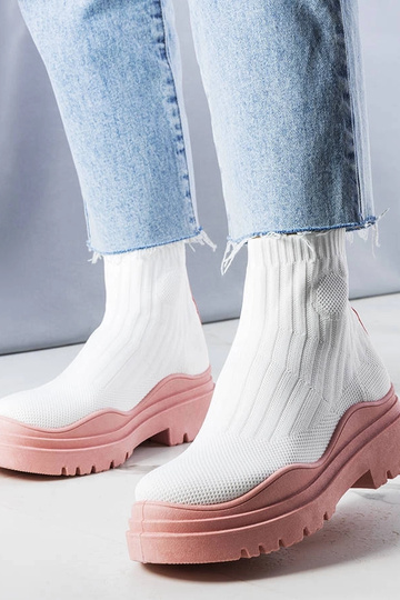 Botas de cano curto brancas com plataforma rosa, "Cali"