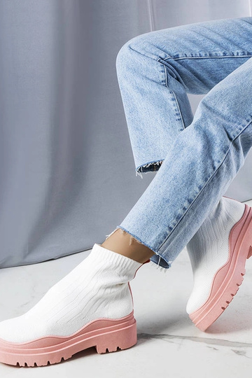 Botas de cano curto brancas com plataforma rosa, "Cali" 2