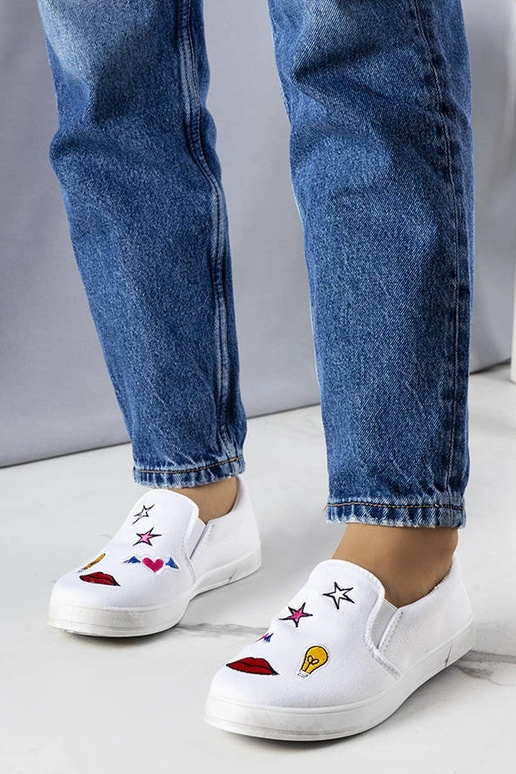 Tênis de tecido branco com patches Anais