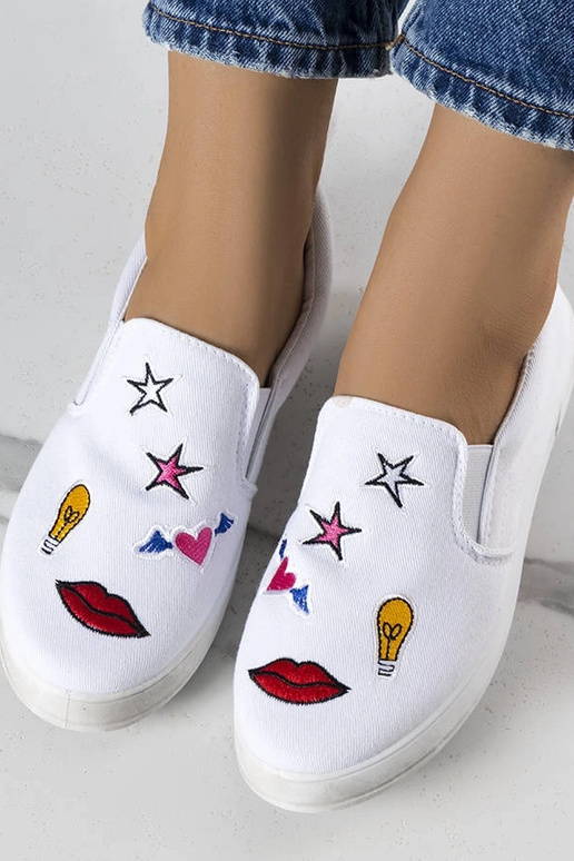 Tênis de tecido branco com patches Anais