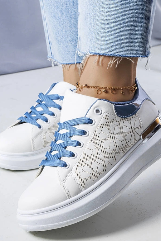 Sapatos perfurados brancos e azuis de...
