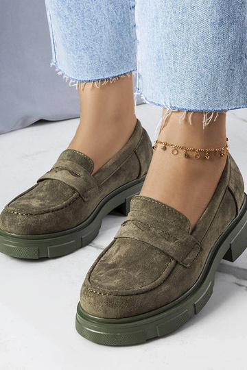 Mocassins verdes de eco-camurça, "Alacoque"