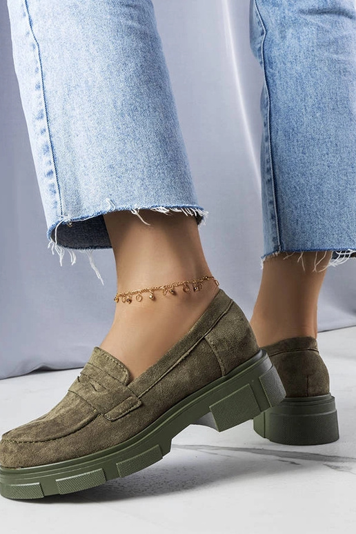 Mocassins verdes de eco-camurça,... Mocassins verdes de eco-camurça,...