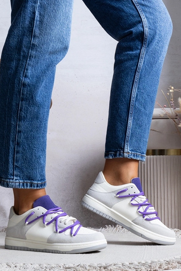 Tênis cinza feminino tênis roxo cadarços Arcobaleno
