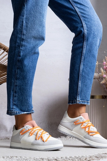 Tênis feminino cinza, tênis com cadarço, Arcobaleno