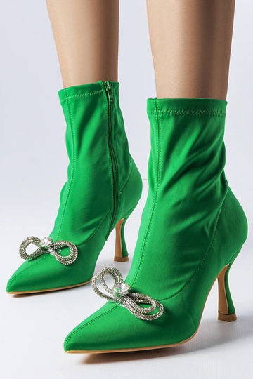 Botas verdes decoradas com laço e pedras de zircônia, "Mars" 2