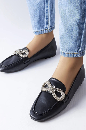 Mocassim preto com zircões Quirion