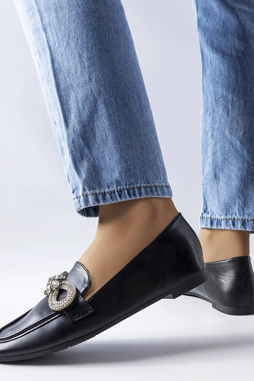 Mocassim preto com zircões Quirion