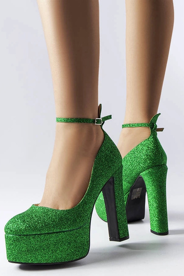 Sapatos Bellamy verdes brilhantes com salto bloco