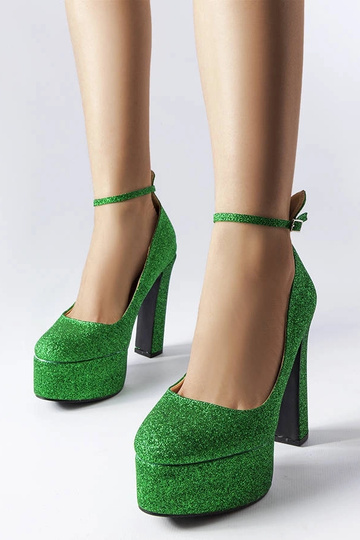Sapatos Bellamy verdes brilhantes com salto bloco 2