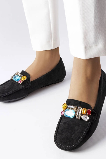 Mocassins pretos com palmilha de couro, "Bertrand"