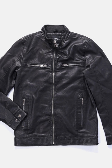 Jaqueta de couro sintético preta masculina Leverett
