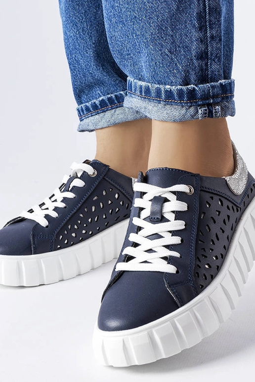 Tênis esportivos azul-marinho com... Tênis esportivos azul-marinho com...