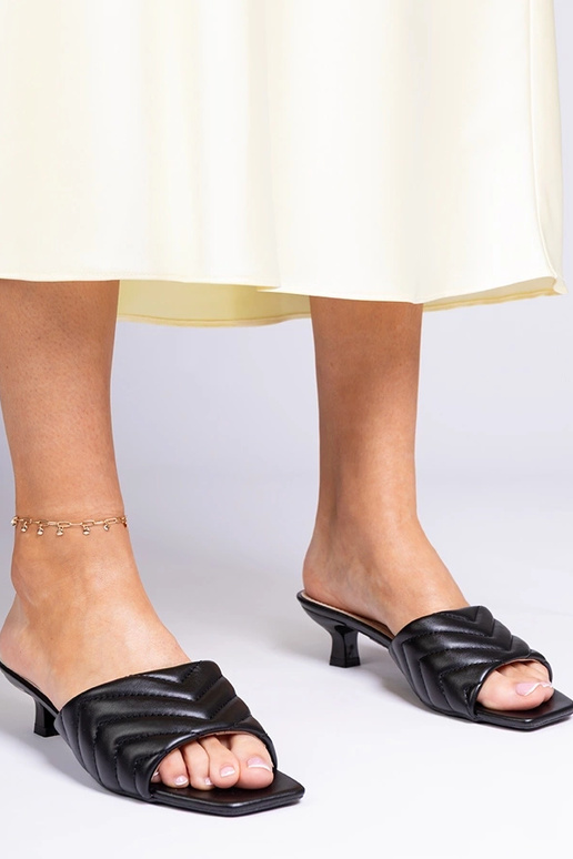 Chinelos pretos com salto baixo,...