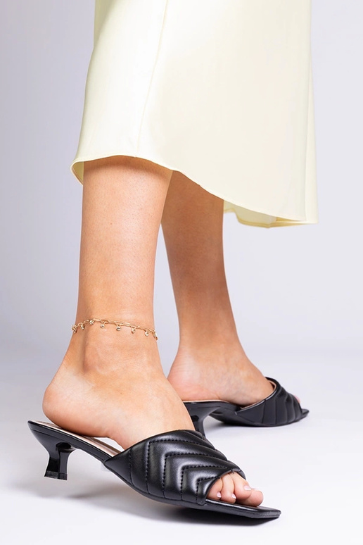 Chinelos pretos com salto baixo,...