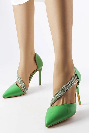Sapatos de salto agulha com strass verde Abbotsford