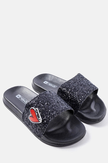 Boncoeur Black Glitter Chinelos Infantis