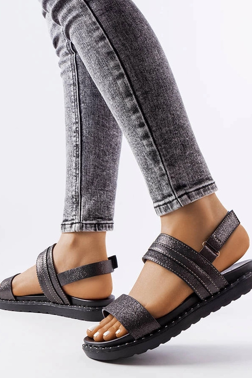 Sandálias Felicienne pretas brilhantes Sandálias Felicienne pretas brilhantes