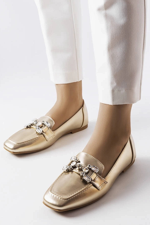 Mocassins dourados com zircões Marechal