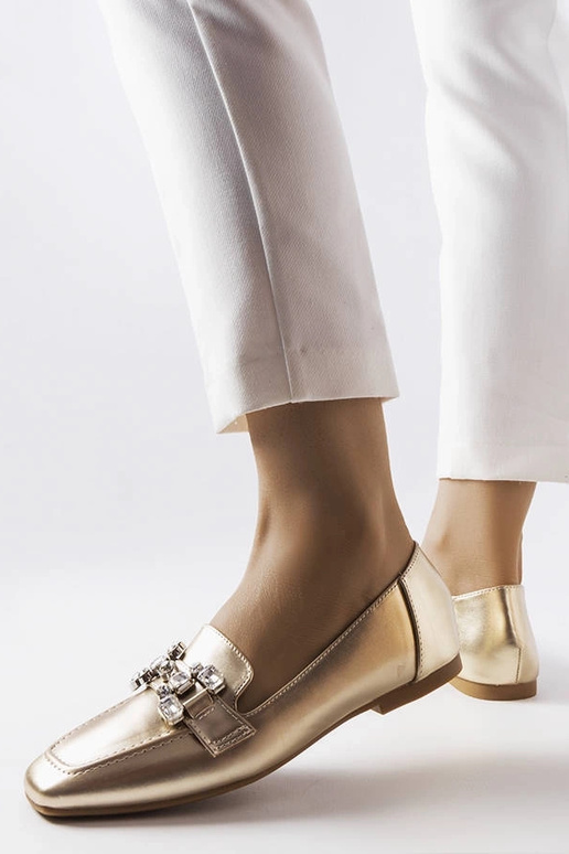 Mocassins dourados com zircões Marechal