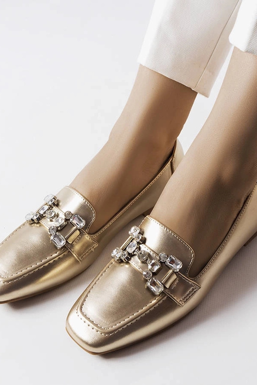 Mocassins dourados com zircões Marechal
