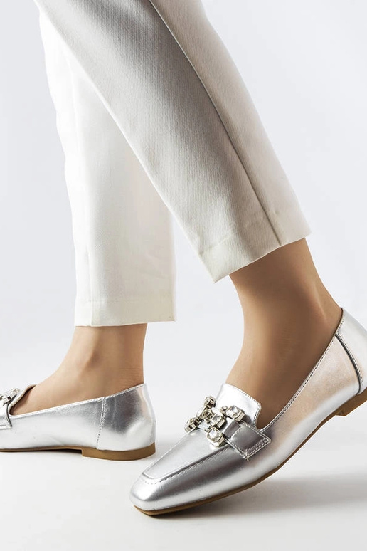 Mocassins prateados com zircões Marechal