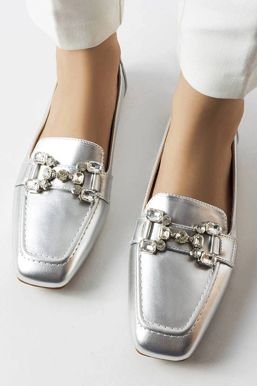 Mocassins prateados com zircões Marechal