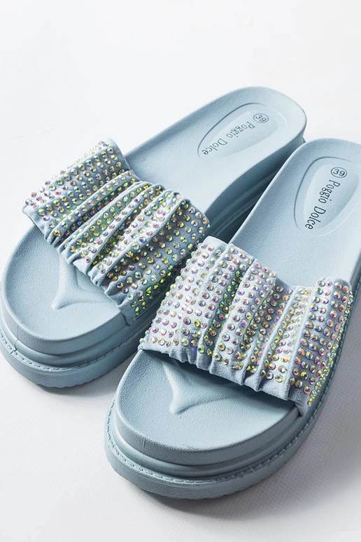 Mulas femininas azuis com zircões Franet