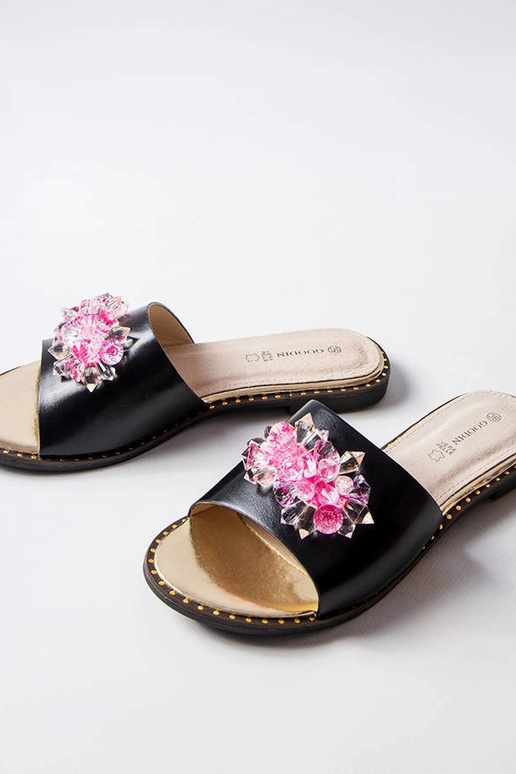 Chinelos pretos com cristais Lowa