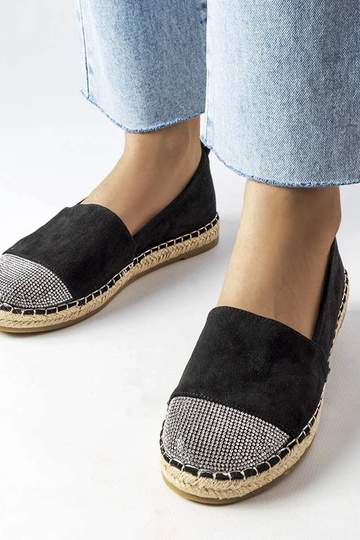 Alpargatas femininas pretas Magali slip-on rasas