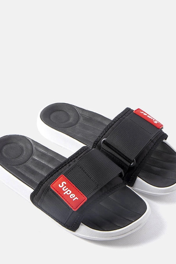 Chinelos masculinos ajustáveis com velcro preto Alley