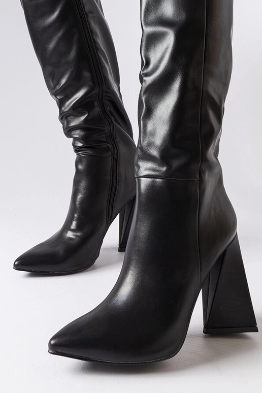 Botas de cano longo pretos com salto,...