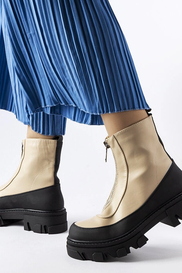 Botins femininos bege com sola grossa e zíper Morley