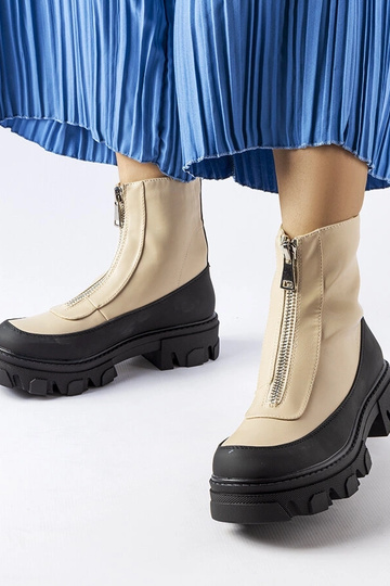 Botins femininos bege com sola grossa e zíper Morley 2