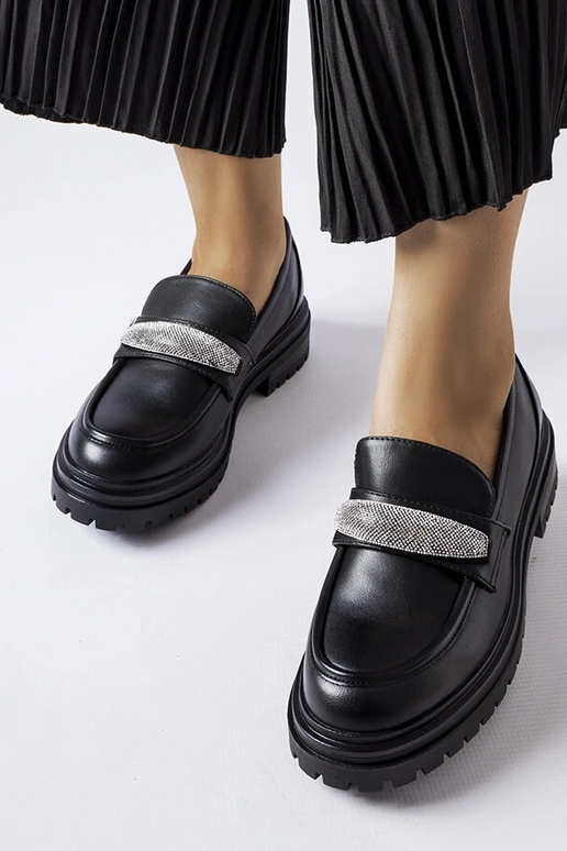 Mocassins pretos Hartford com strass