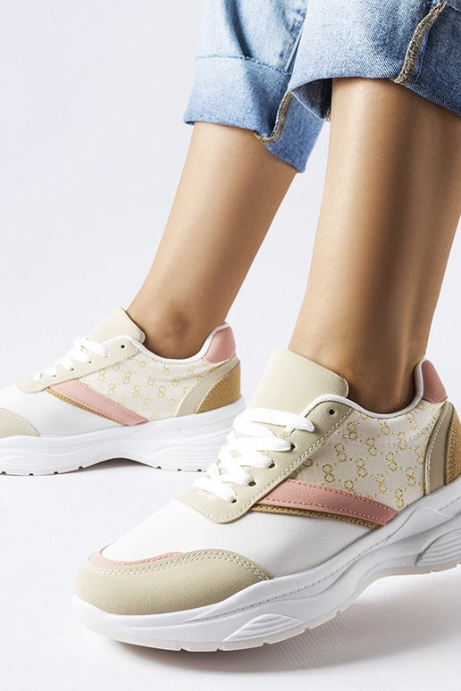 Tênis bege e branco com detalhes...