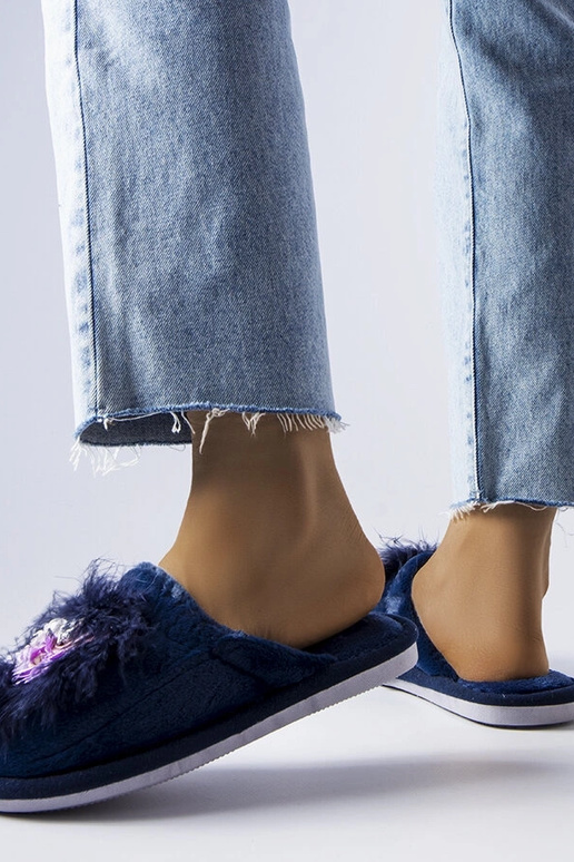 Pantufas quentes azul marinho com...