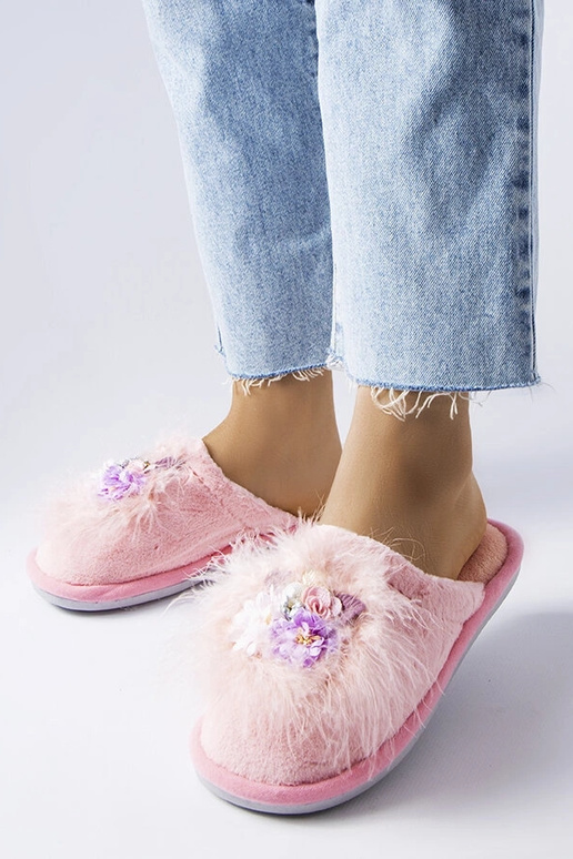 Pantufas quentes rosa com flores Moly