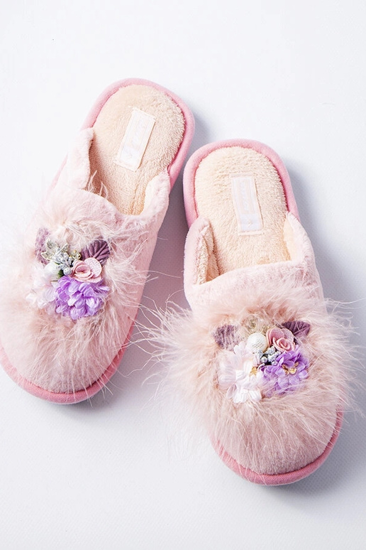 Pantufas quentes rosa com flores Moly